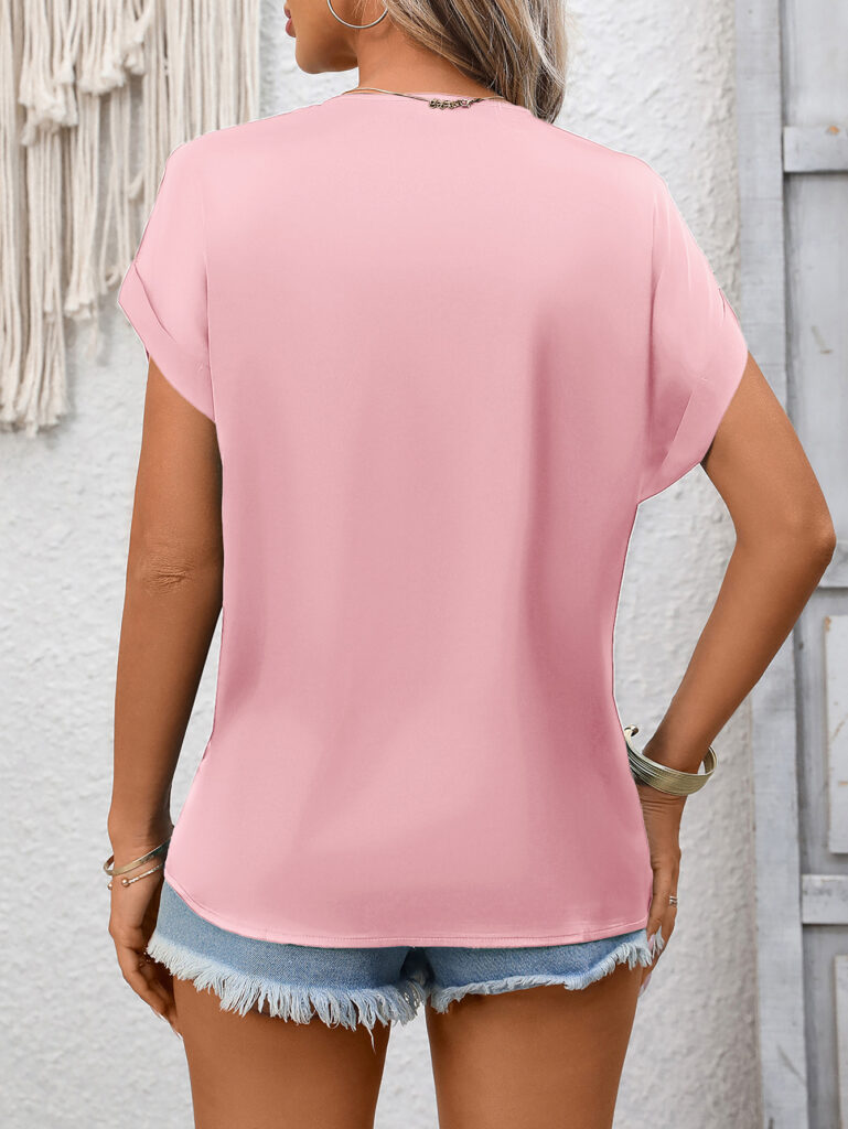 V-neck Lace Satin Short-sleeve Top Business Shirt