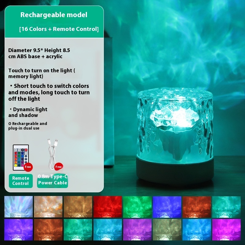 Crystal Lamp Water Ripple Projector Night Light Decoration Home Houses Bedroom Aesthetic Atmosphere Holiday Gift Sunset Lights Home Decor - Image 14