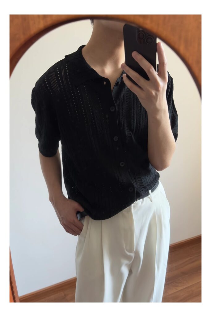 Hollow-out Vintage Lapel Knit Sweater For Men
