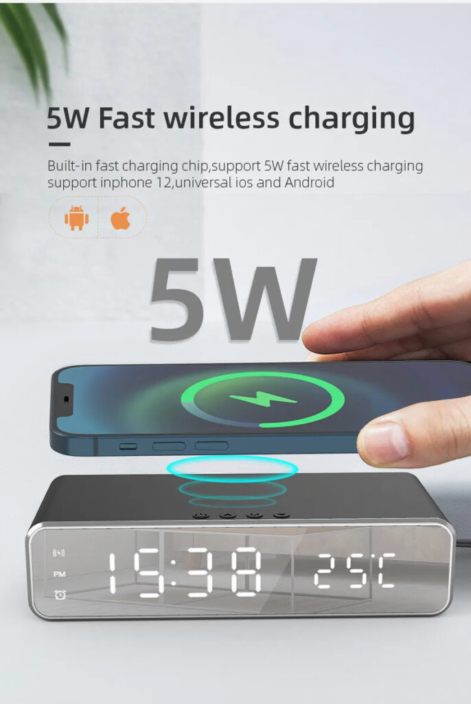 LED Electric Alarm Clock With Wireless Charger Desktop Digital Despertador Thermometer Clock HD Mirror Clock Watch Table Decor