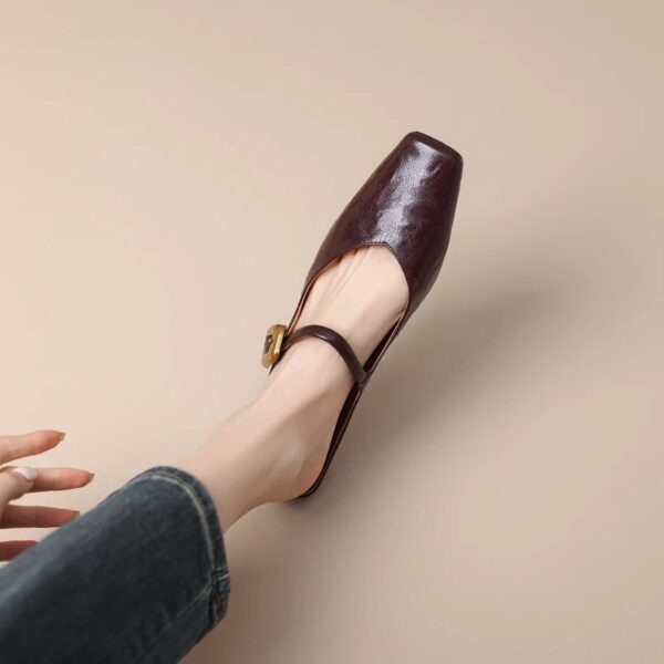 Women's Retro Square-Toe Chunky-Heel Closed-Toe Half Slippers - Image 5