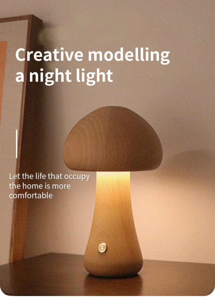 INS Wooden Cute Mushroom LED Night Light With Touch Switch  Bedside Table Lamp For Bedroom Childrens Room Sleeping Night Lamps Home Decor