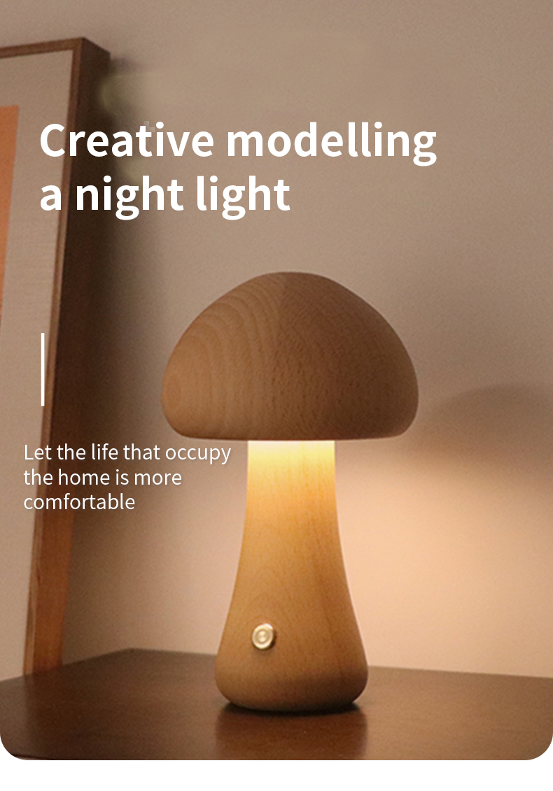 INS Wooden Cute Mushroom LED Night Light With Touch Switch  Bedside Table Lamp For Bedroom Childrens Room Sleeping Night Lamps Home Decor - Image 21