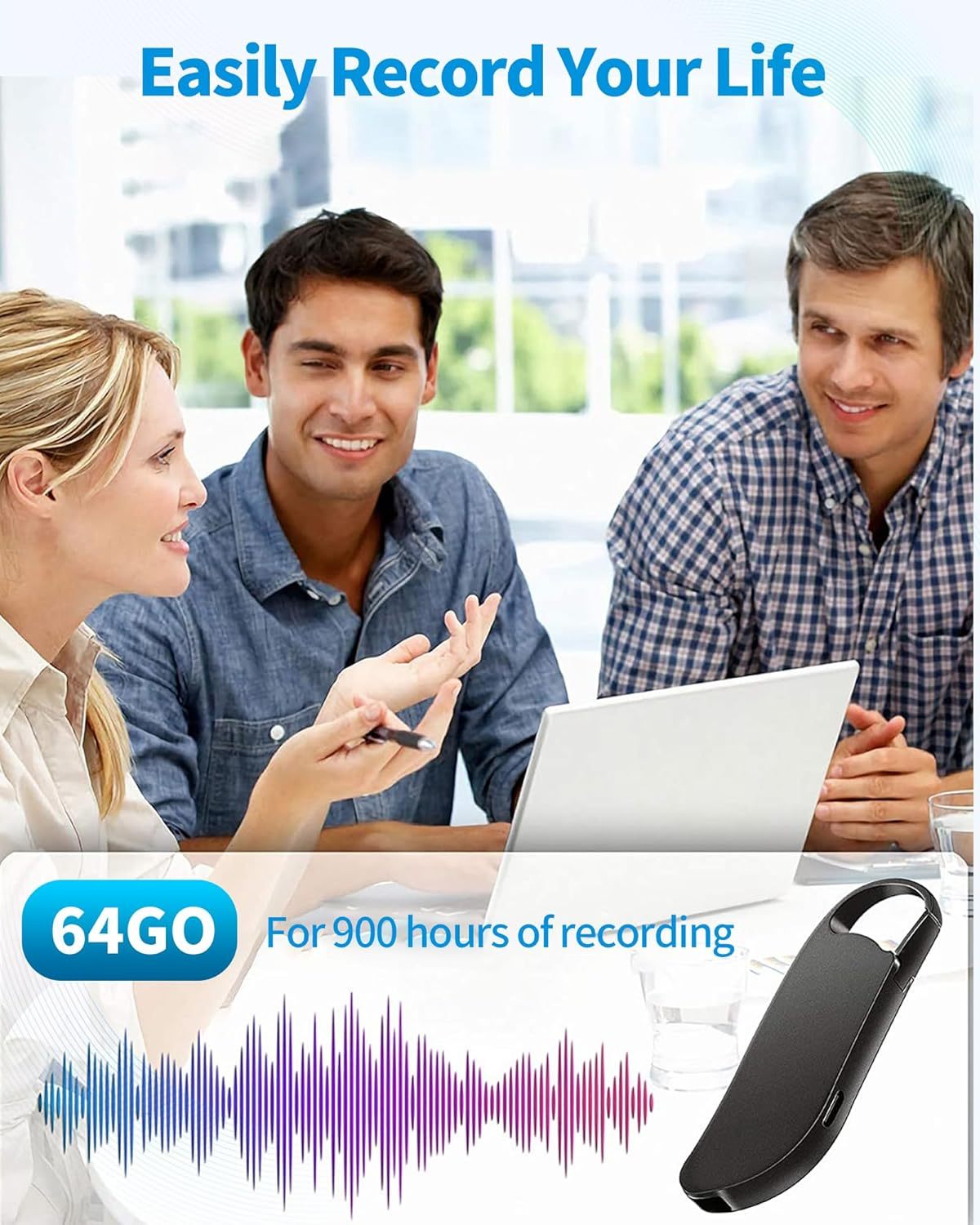 Digital Voice Recorder, 64GB Voice Activated Recorder With Noise Reduction For Work, Lectures, Meetings, Interviews - Image 5