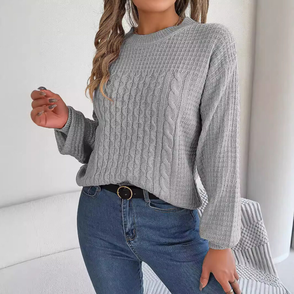 Women's Cable-Knit Lantern-Sleeve Pullover Sweater
