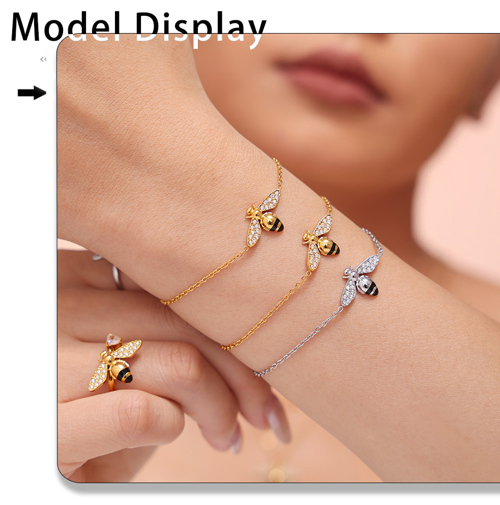 Stylish Oil-Drip Zircon Hardworking Little Bee Bracelet - Image 8