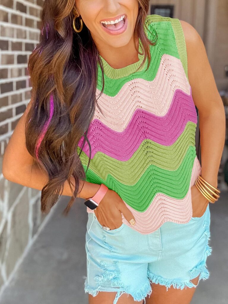 Summer Crew-Neck Knitted Top Dopamine Short Sleeves