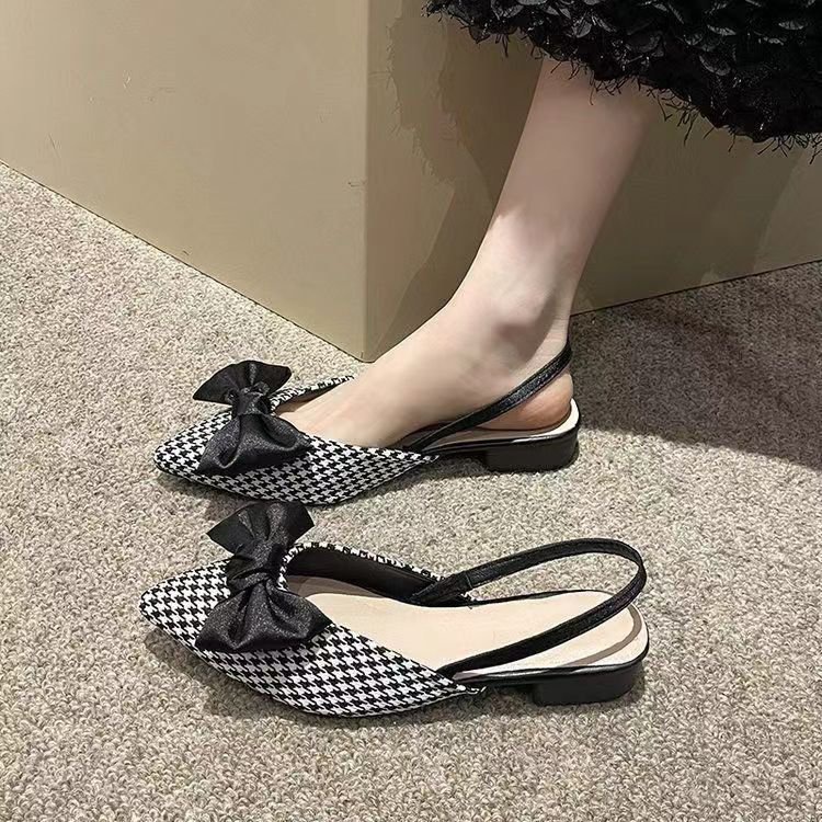 French-style Pointed-toe Bow-embellished Closed-toe Sandals For Women - Image 12
