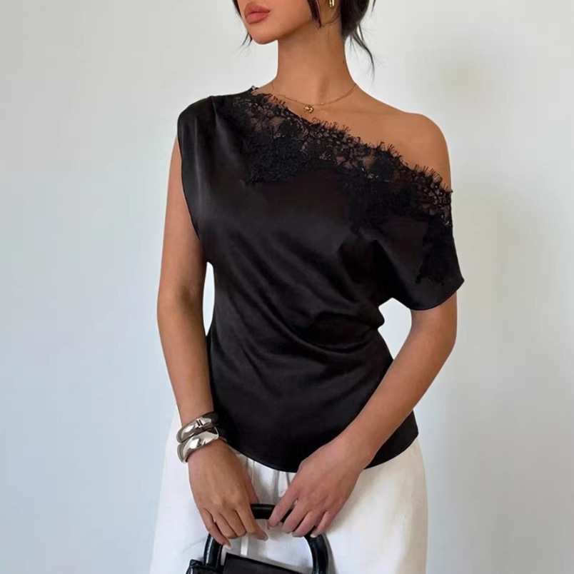 Irregular Hem Short-Sleeve Defined-Waist Elegant Top For Women - Image 6