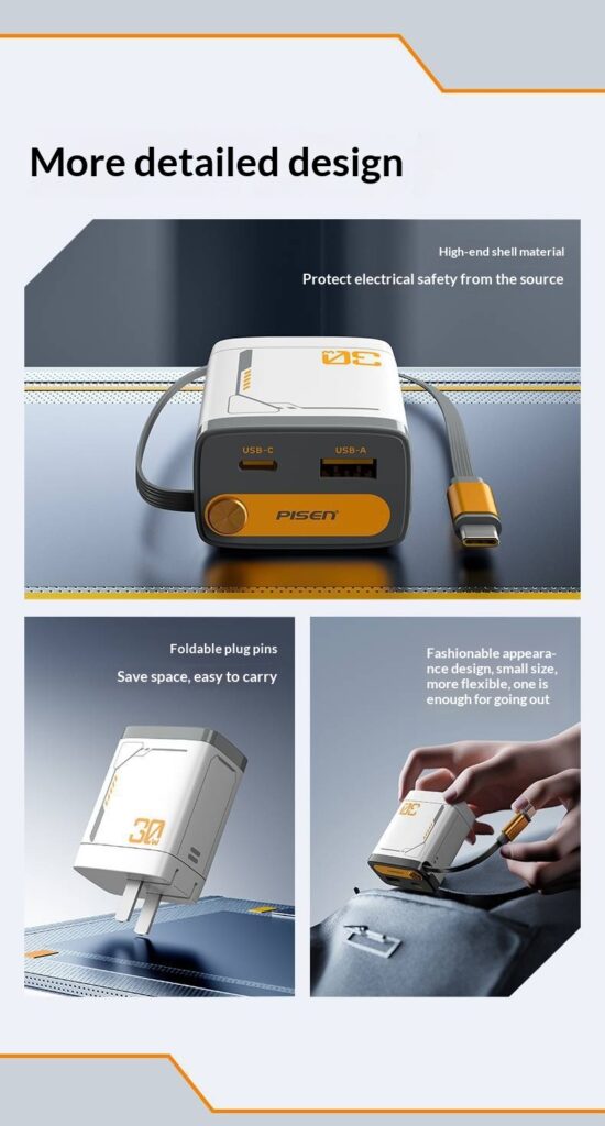 Gallium Nitride Charger With Built-in Cable