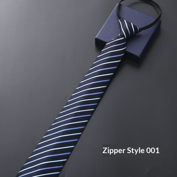 Mens Business Formal Zipper Tie With Blue Stripes - Image 6