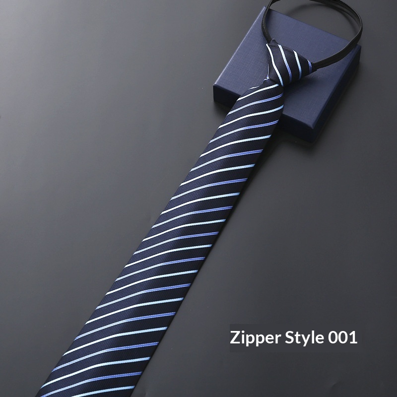 Mens Business Formal Zipper Tie With Blue Stripes - Image 6