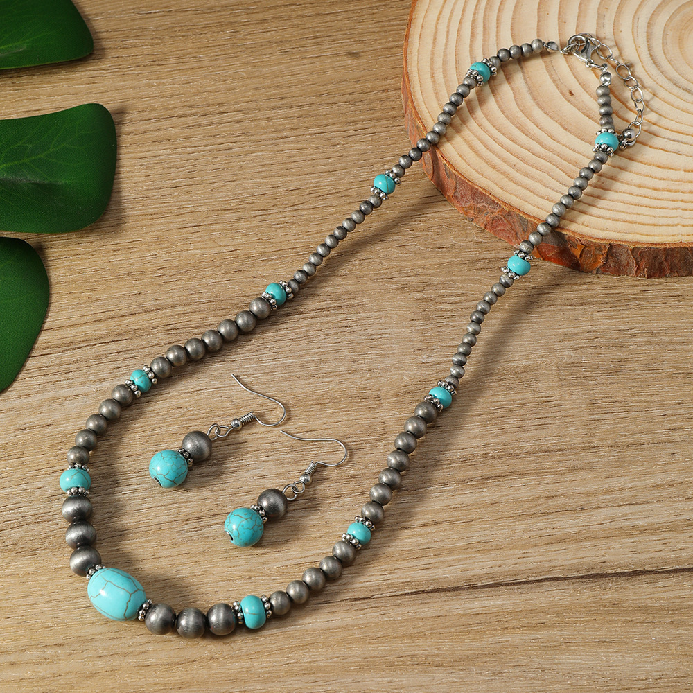 Cross-border New Earrings And Necklace 2-piece Set Fashion Turquoise Beaded Earrings And Necklace - Image 19