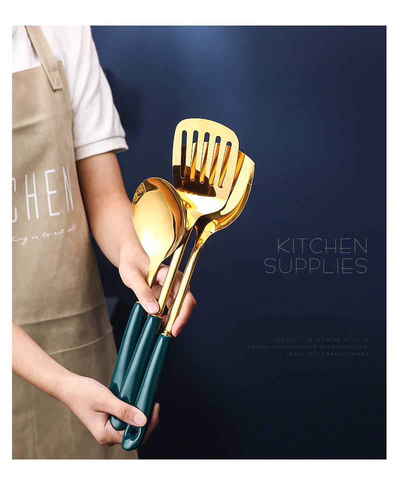 7 PCS Stainless Steel Silicone Kitchen Utensil Slotted Spatula Turner Ladle Serving Spoon Pasta Server Cooking Set - Image 11