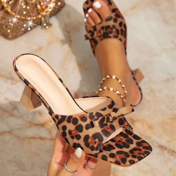 Womens Square-toe, Open-toe Leopard-print Chunky-heel Shoes - Image 6