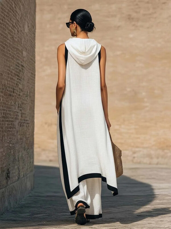 Irregular-cut Hooded Sleeveless Set - Image 16