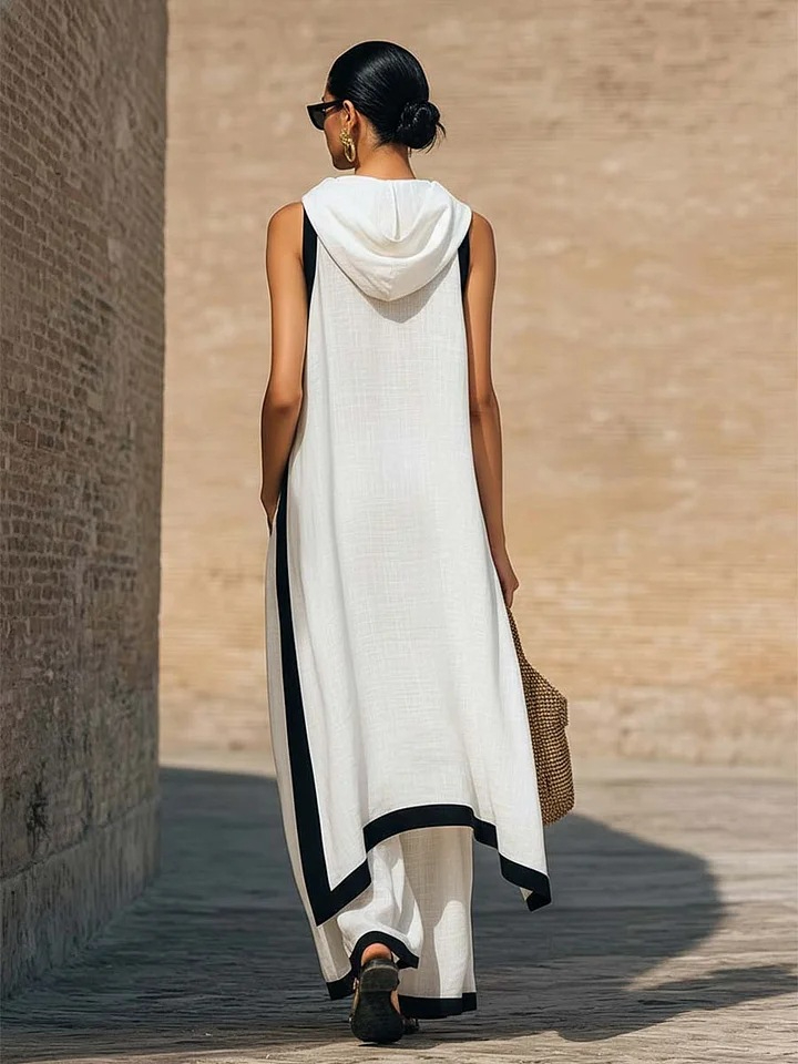 Irregular-cut Hooded Sleeveless Set - Image 16