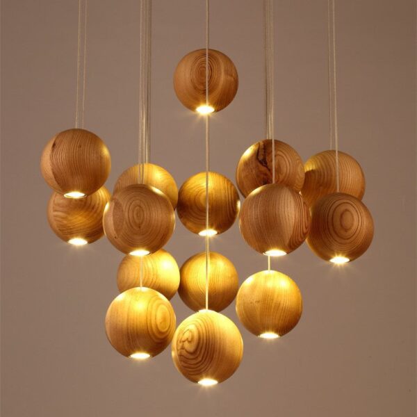 Nordic wood solid wood ball chandelier creative personality living room dining room hanging lamps - Image 7