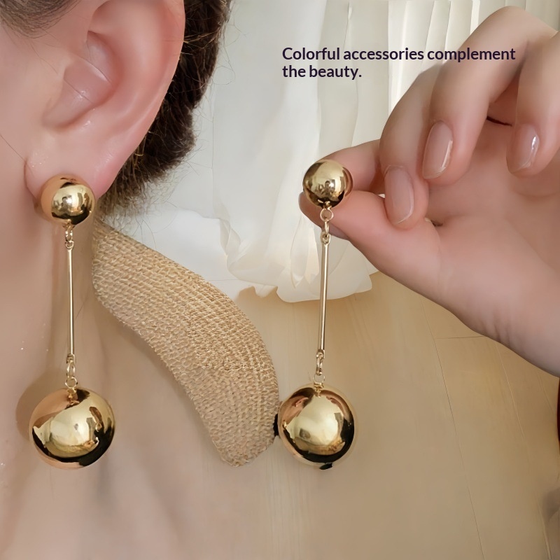 Fashionable Unique And Personalized Metal Round-Ball Tassel Earrings - Image 2