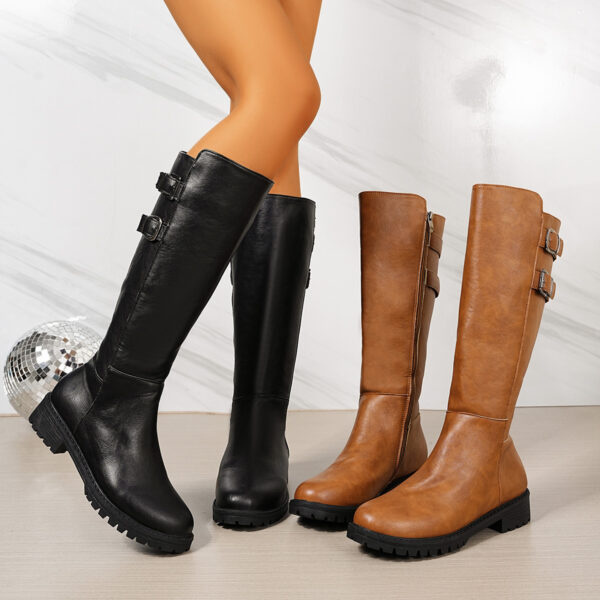 Retro Chunky-Soled High-Cut Equestrian Boots For Women - Image 1