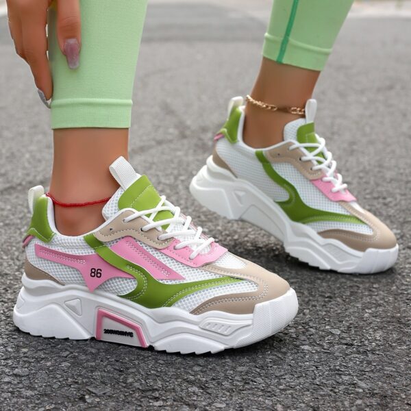 Womens Casual Sporty Floral Mesh Breathable Thick-Soled Elevator Shoes - Image 16