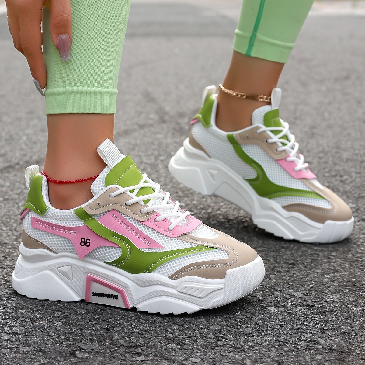 Womens Casual Sporty Floral Mesh Breathable Thick-Soled Elevator Shoes - Image 6