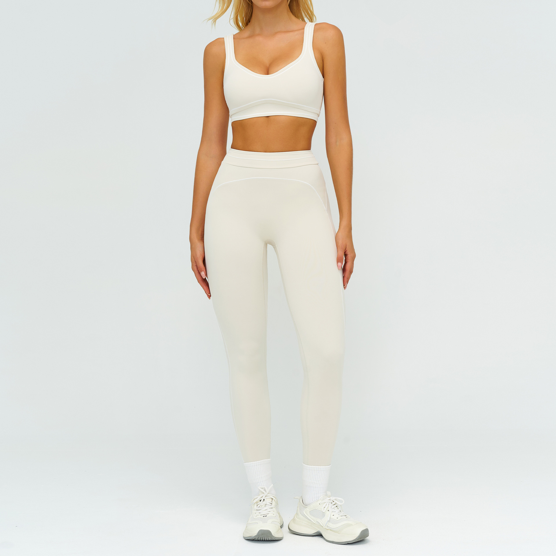 Contrast-color Brushed Yoga Set With Dual Shoulder Straps - Image 1