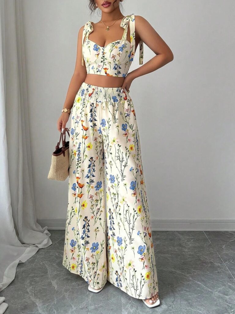 Printed Camisole Womens Top And Pants Set