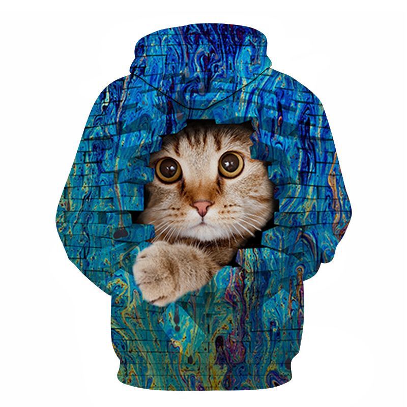 Couples Hoodie With 3D Digital Cat Print - Image 9