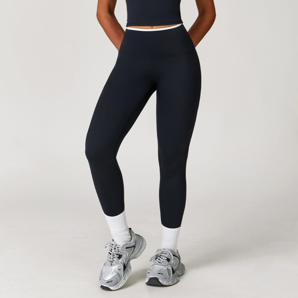Nude-Feel Yoga Pants High-Waist Contrasting Color Quick-Dry Trousers