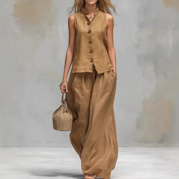 Fashionable Casual V-Neck Vest And Pants Set - Image 17