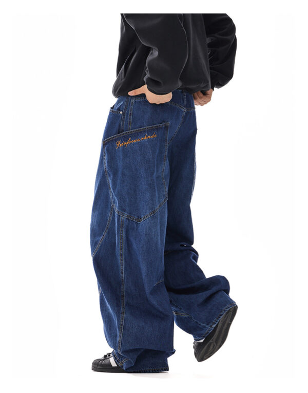 American-style Vintage Design Scimitar Workwear Jeans For Men And Women - Image 7
