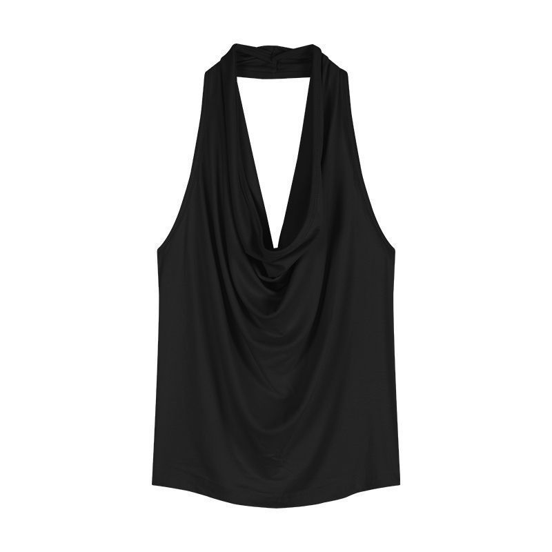 Red Backless Slash-Neck Sleeveless Tank Top Women