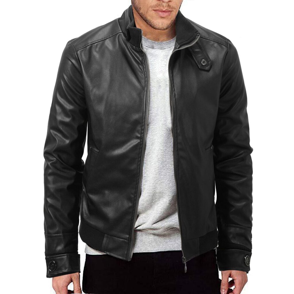 Mens Winter Warm Zip-Up Stand Collar Slim-Fit Leather Jacket Coats