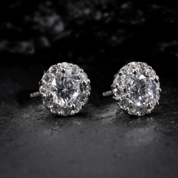 Round Moissanite Stud Earrings European And American Style Copper-plated - Image 2