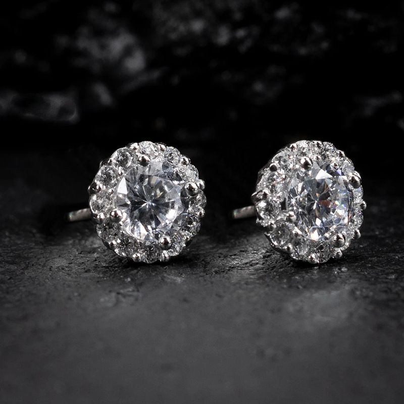 Round Moissanite Stud Earrings European And American Style Copper-plated - Image 2