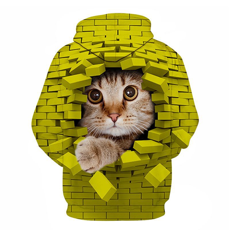 Couples Hoodie With 3D Digital Cat Print - Image 20