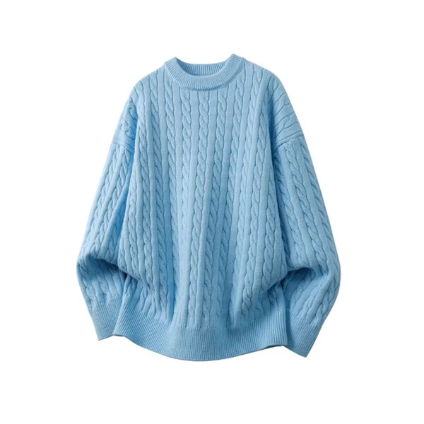 Minimalist Old-fashioned Cable Knit Crew Neck Sweater - Image 44