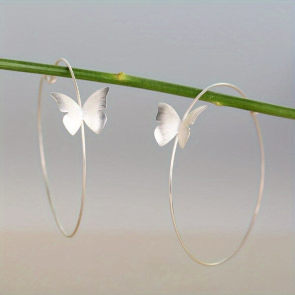 Fashionable Large Hoop Earrings With Butterfly Design Silver Color For Women