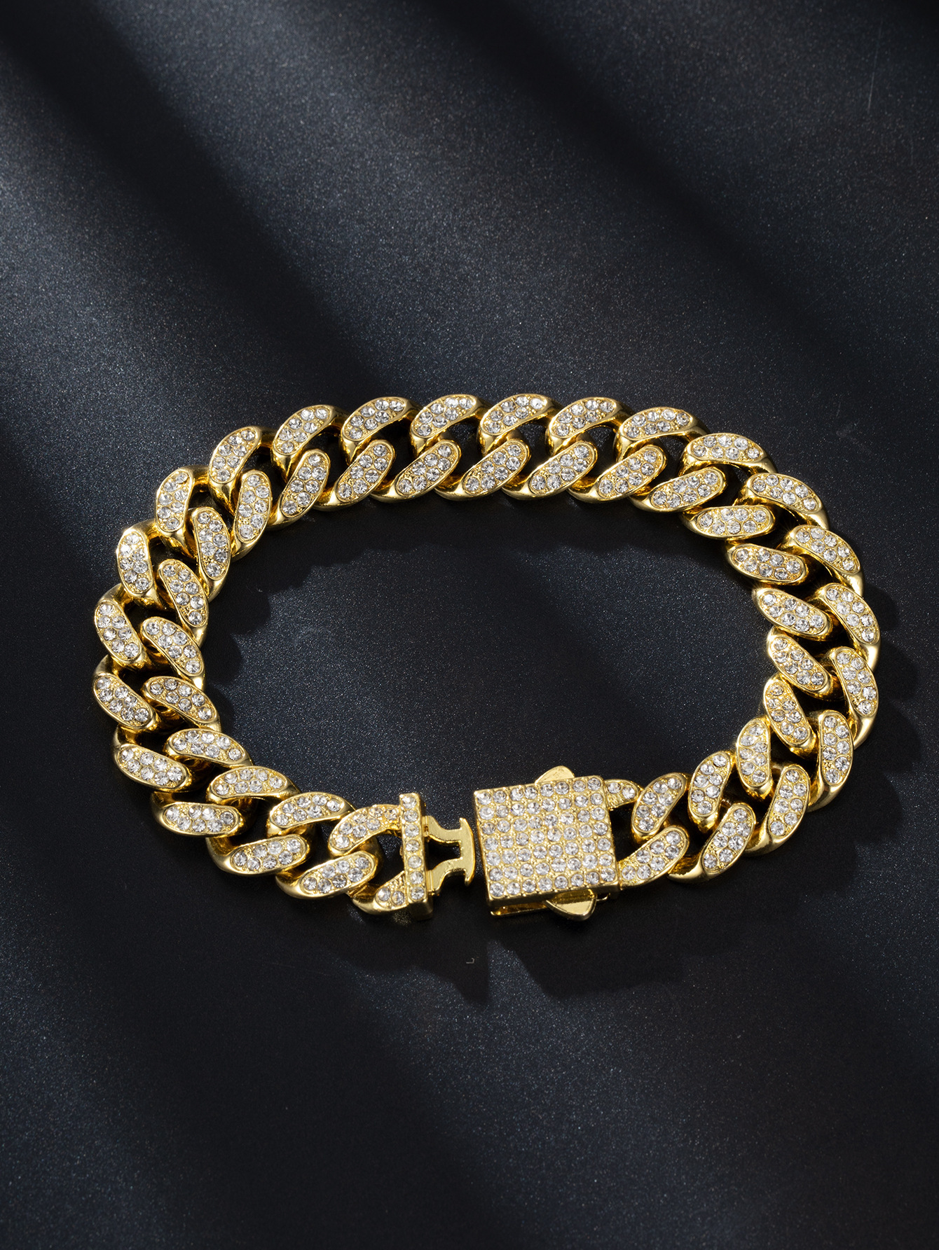 Spring Buckle Cuba Bracelet Alloy Full Diamond - Image 4