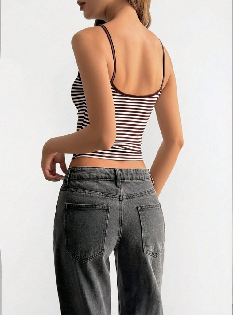 Retro Striped Low-Neck High-Waist Womens Tank Top