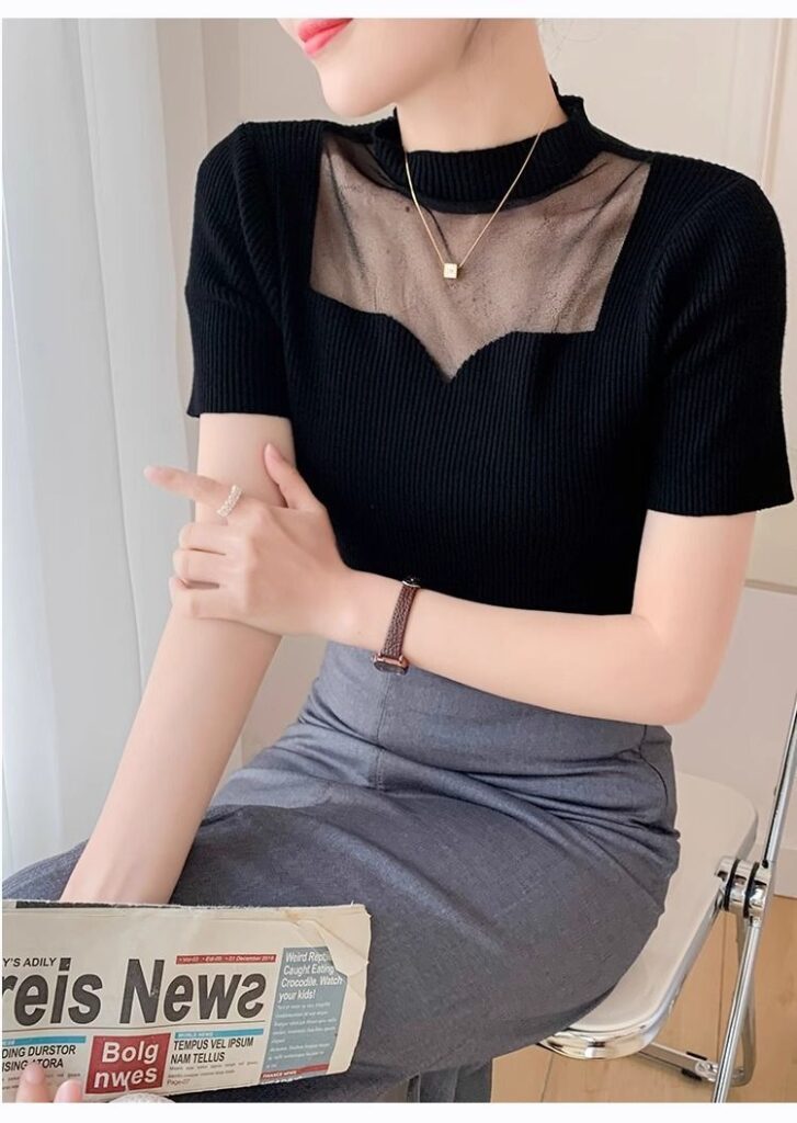 Women's Crew-Neck Short Organza French Top