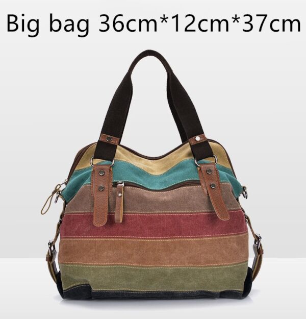 KVKY Brand Fashion Canvas Bag Brand Women Handbag Classic Patchwork Casual Female Shoulder Bags Striped Rainbow Purse Pouch - Image 6