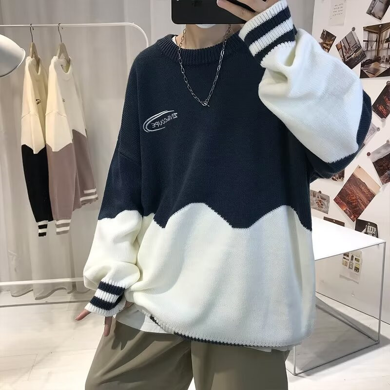 Color Blocked Autumnwinter Crewneck Sweater For Men - Image 10