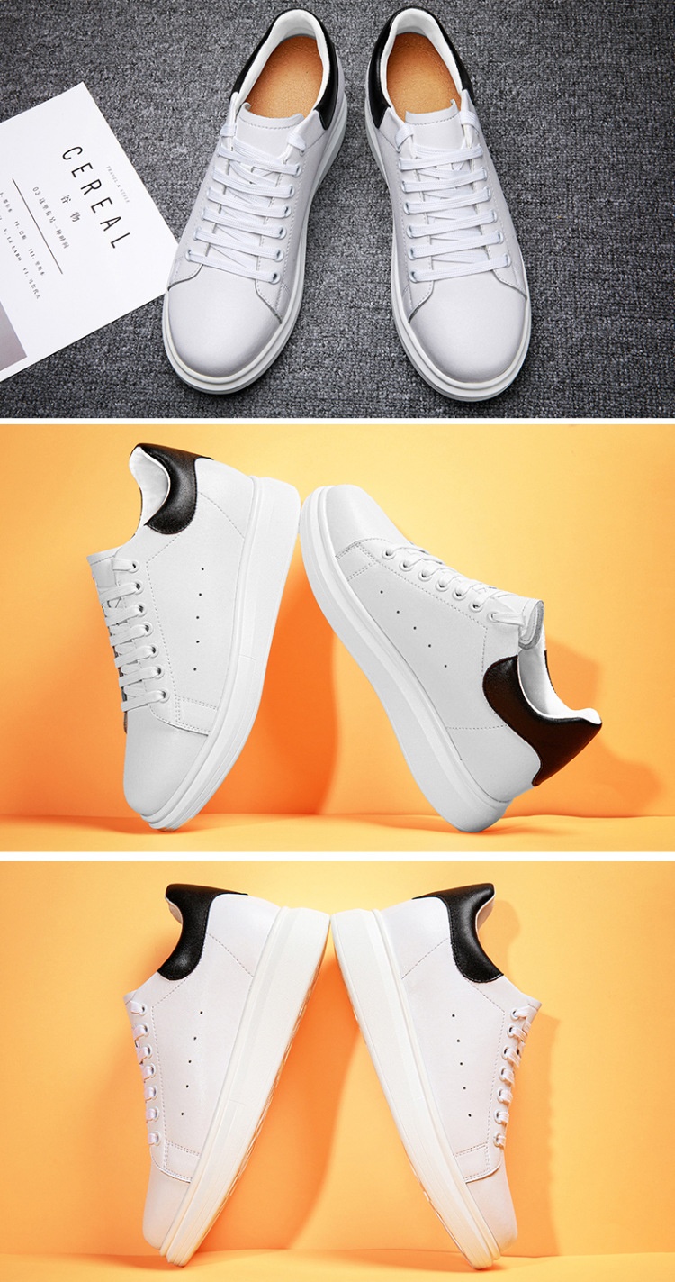 Korean-style Casual Invisible-heeled White Sneakers For Men Autumn Season - Image 13
