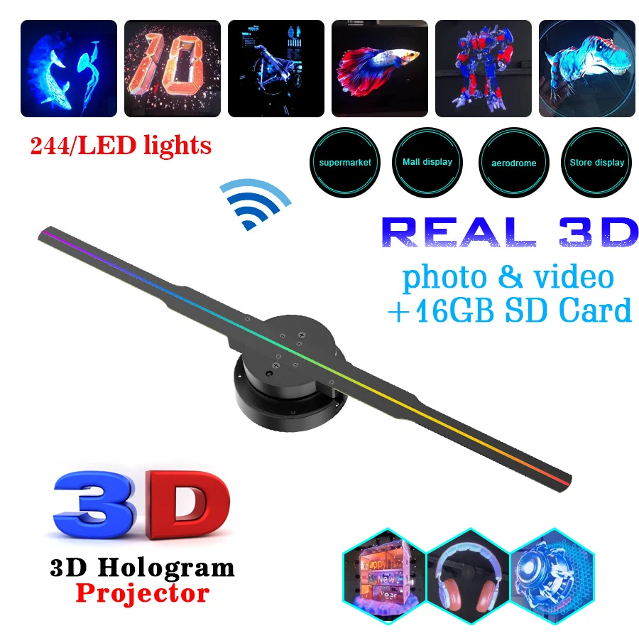Led Luminous Sign Light Holographic Projector Diy Fan Screen Video Picture 3d Holographic Light Holiday Decoration - Image 1