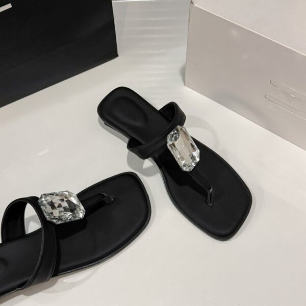 Oversized Crystal, Square Toe, Thong Sandals, French Glam, Low Block Heel, Slides - Image 3