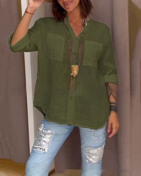 Women's Casual V-Neck Three-Quarter Sleeve Shirt - Image 3