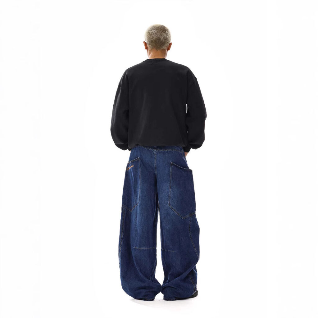 American-style Vintage Design Scimitar Workwear Jeans For Men And Women