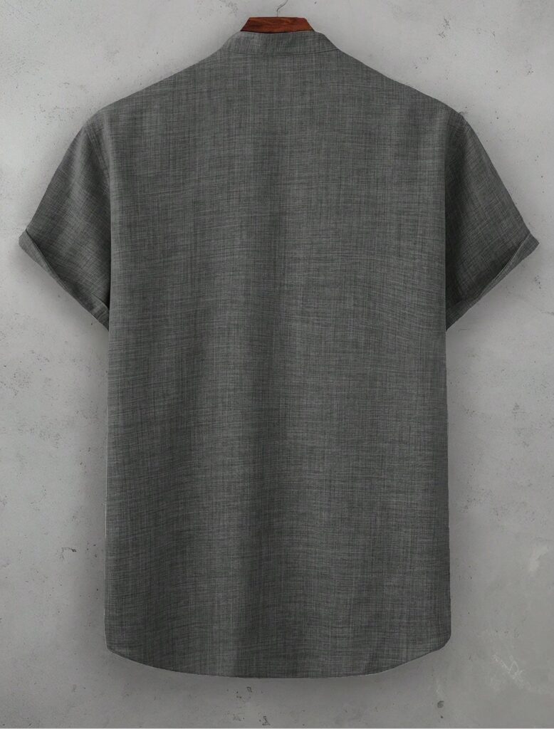 Mens Casual Short-sleeve Solid-color Shirt With A Turn-down Collar